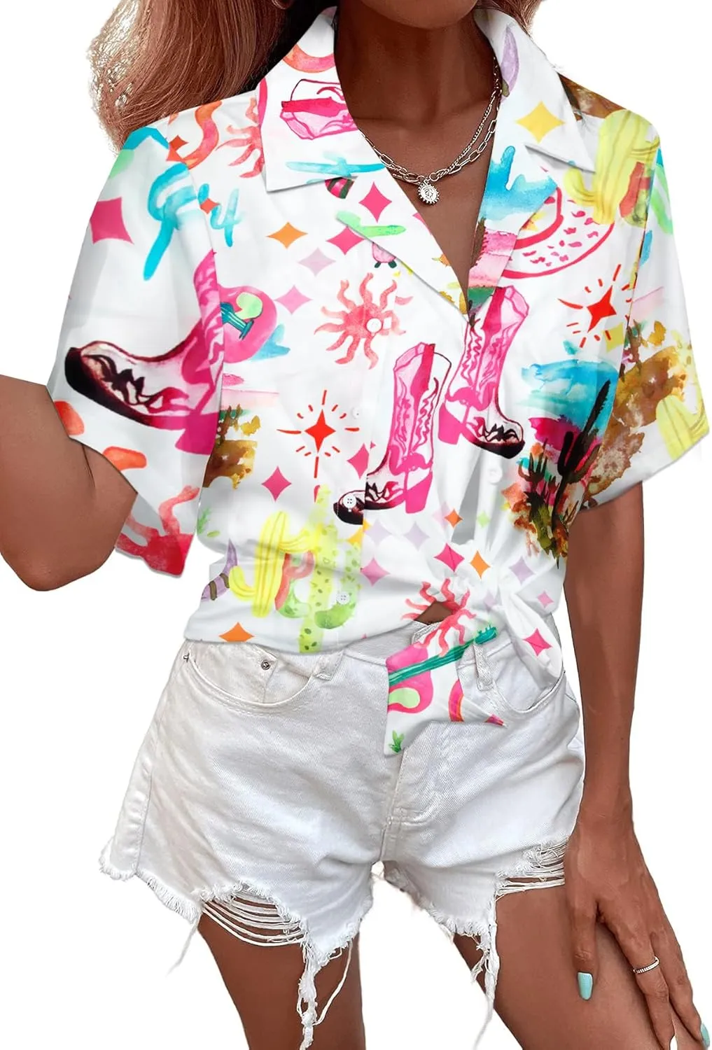 Western Shirt for Women Cowgirl Shirts Boho Graphic Button Down Country Concert Outfits Retro Cowboy Clothes Tops