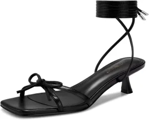 wetkiss Women's Lace up Bow Kitten Heeled Sandals Square Open Toe Heels Comfort Dress Wedding Party Shoes