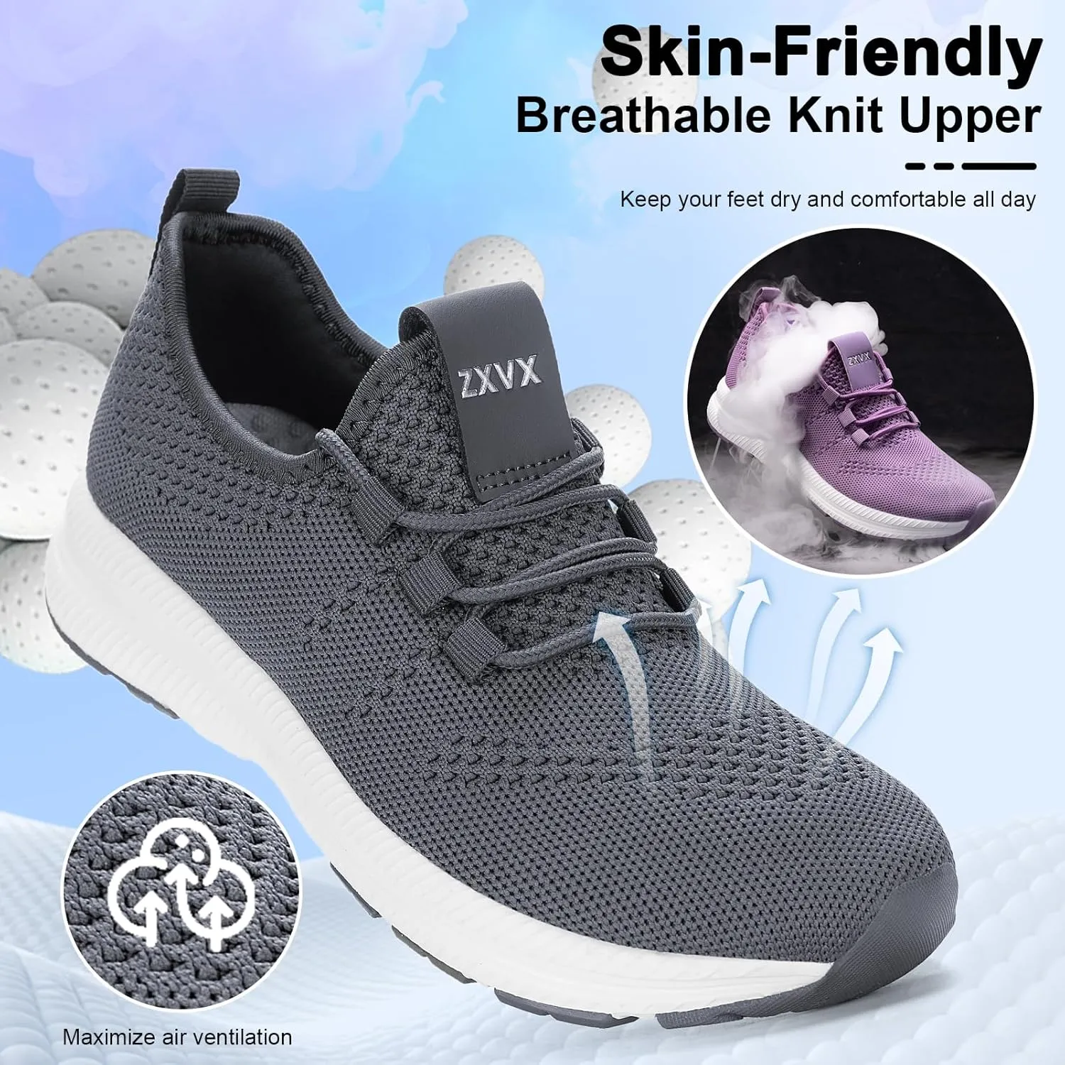 Wide Toe Box Shoes Women Non-Slip Wide Width Sneakers Ultra Light Extra Wide Road Running Shoes for Women Breathable Tennis Walking Gym Workout Trainer 6-12