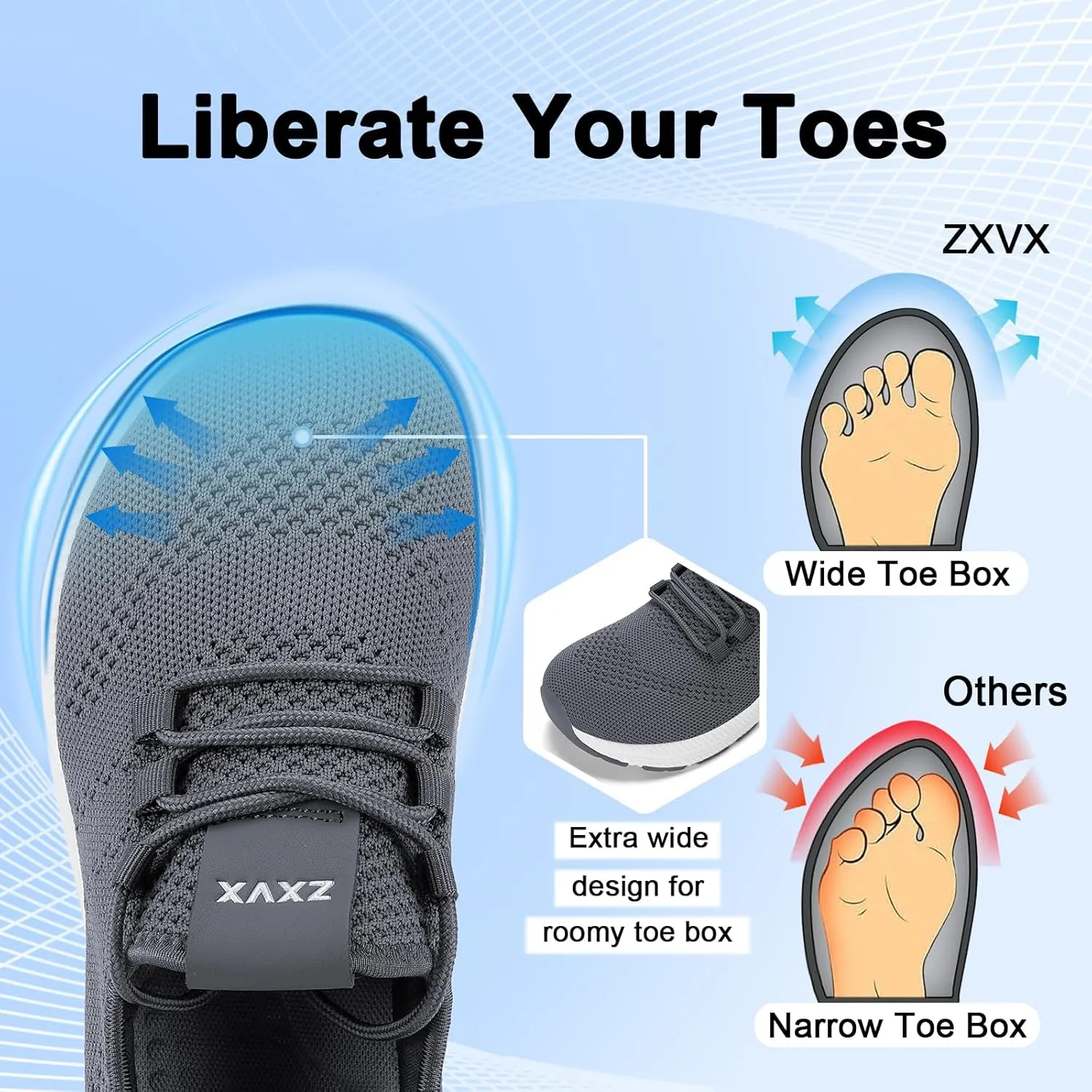 Wide Toe Box Shoes Women Non-Slip Wide Width Sneakers Ultra Light Extra Wide Road Running Shoes for Women Breathable Tennis Walking Gym Workout Trainer 6-12