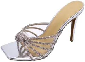 Wild Diva Women's Rhinestone Embellished Knot Detail Stiletto Heel Sandal