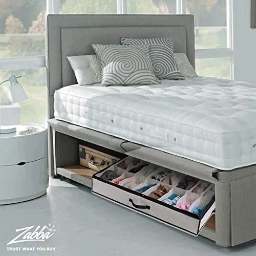 Woffit Under The Bed Shoe Organizer Fits 12 Pairs – Made with Sturdy & Breathable Materials – Set of 2 Underbed Storage Solution for Kids & Adults (Men & Women) Shoes