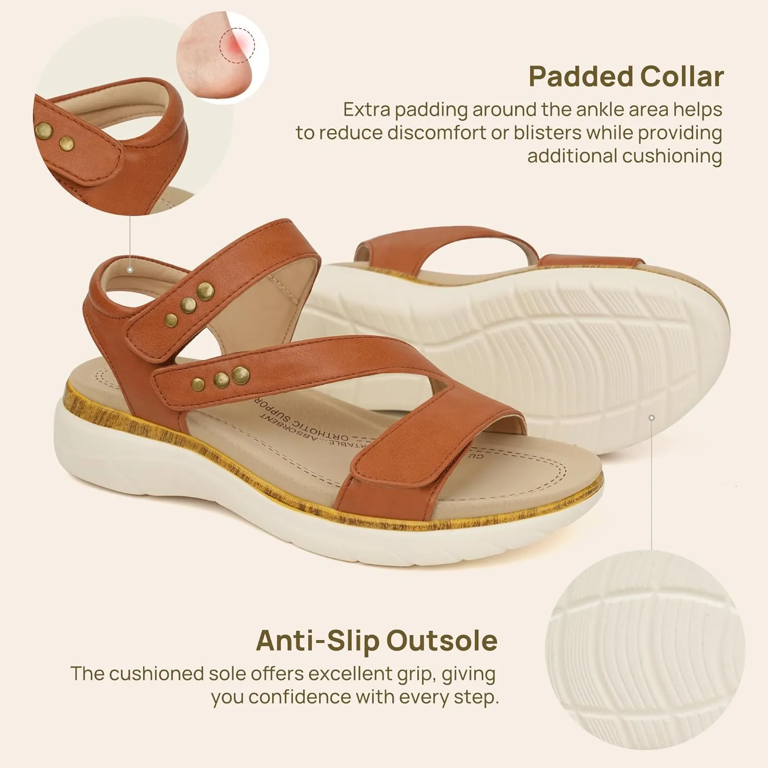 Women Comfortable Arch Support Sandals Cushioned Walking Sandals