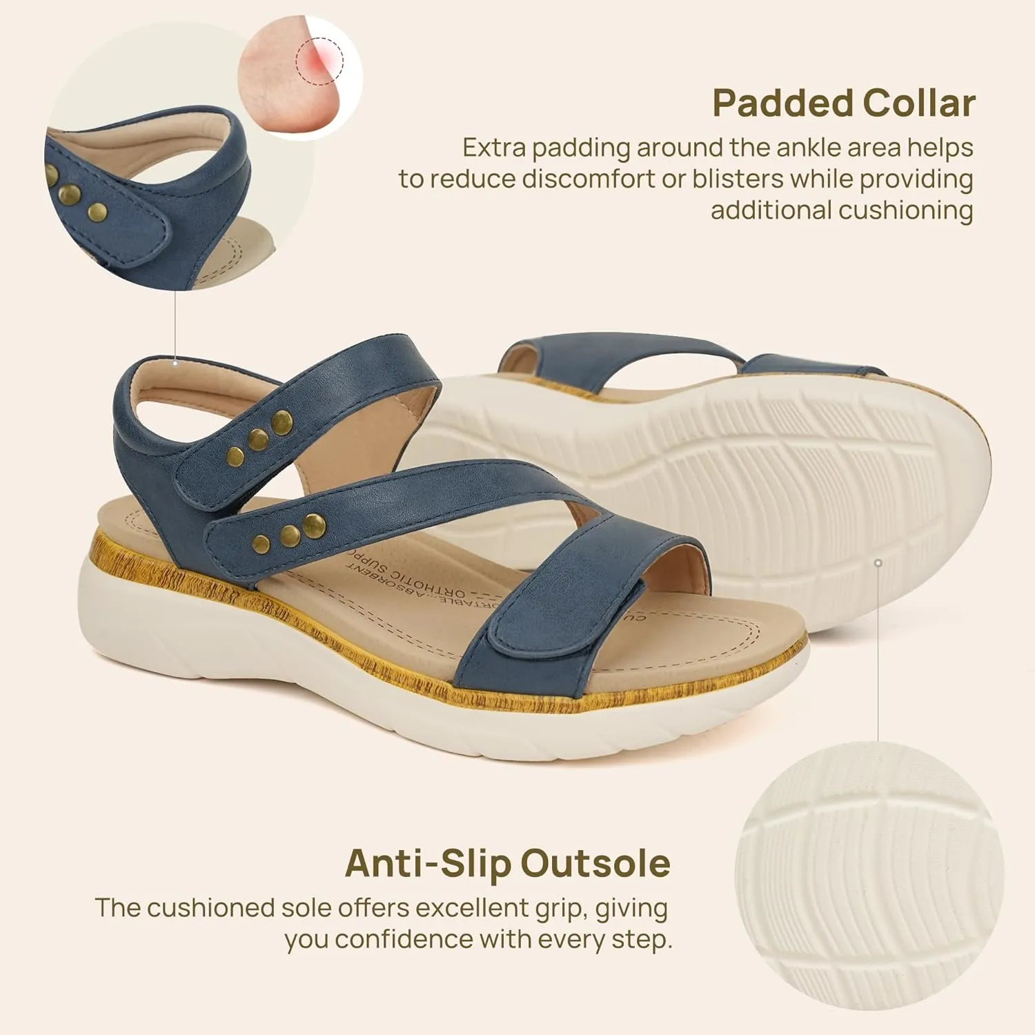 Women Comfortable Arch Support Sandals Cushioned Walking Sandals