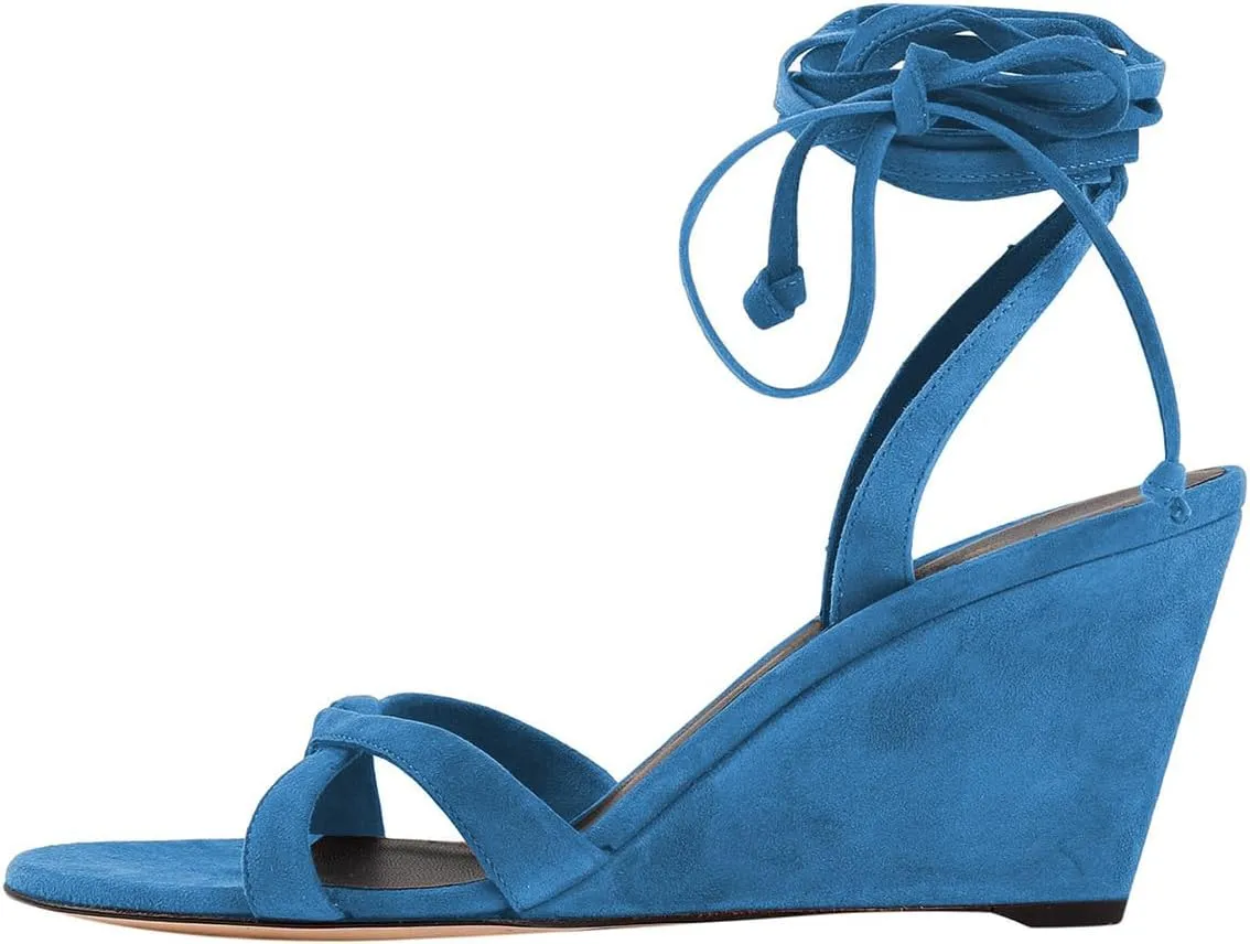 Women Fashion Strappy Ankle Strap Sandals Open Almond Toe Lace up High Heel Wedges Casual Party Club Summer Shoes Size 4-16 US