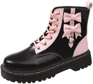 Women Platform Goth Boots Chunky Heel Punk Rave Boots Lace Up Combat Booties Round Toe Booties Shoes Cute Lolita Shoes