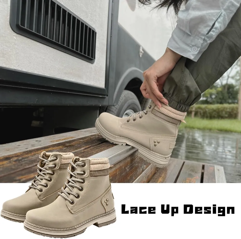Women Work Hiking Boots - Comfortable Waterproof Lace Up Lightweight Black