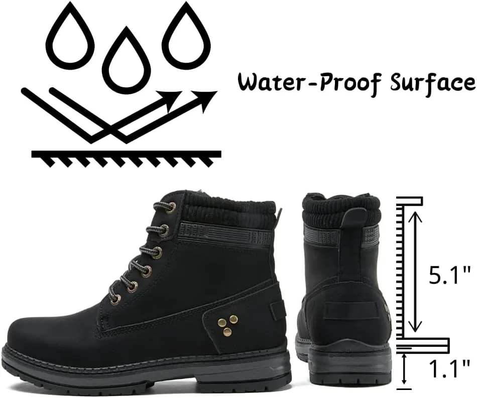 Women Work Hiking Boots - Comfortable Waterproof Lace Up Lightweight Black