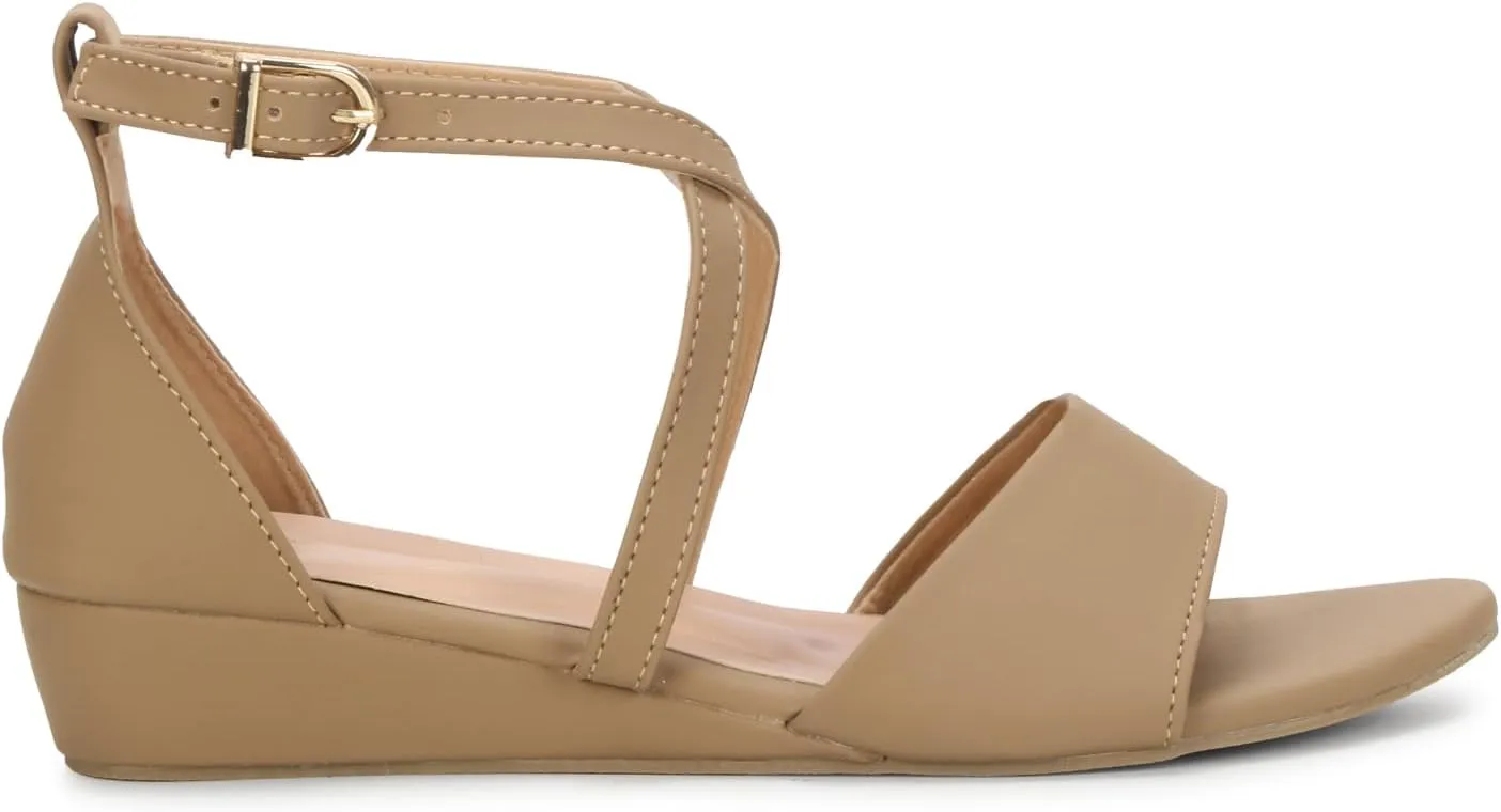 Women's Adjustable Flat Sandals with Ankle Strap | Comfortable Low Wedge Footbed for Summer, Party, Office, Casual & Formal Wear