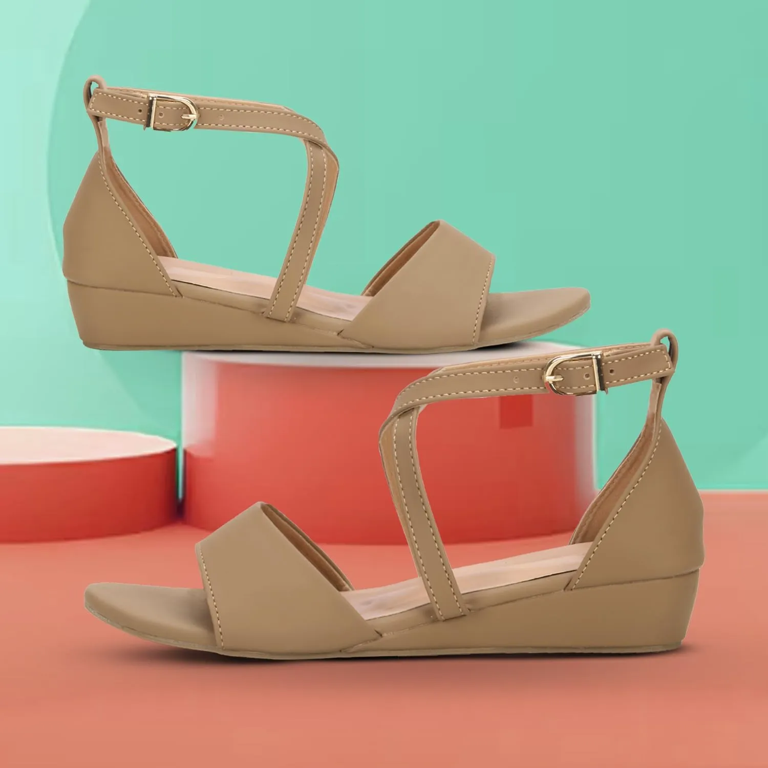 Women's Adjustable Flat Sandals with Ankle Strap | Comfortable Low Wedge Footbed for Summer, Party, Office, Casual & Formal Wear