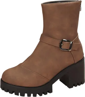 Women's Ankle Boots Heeled Winter Boots Chunky Combat Boots Platform Dress Boots Round Toe Short Bootie