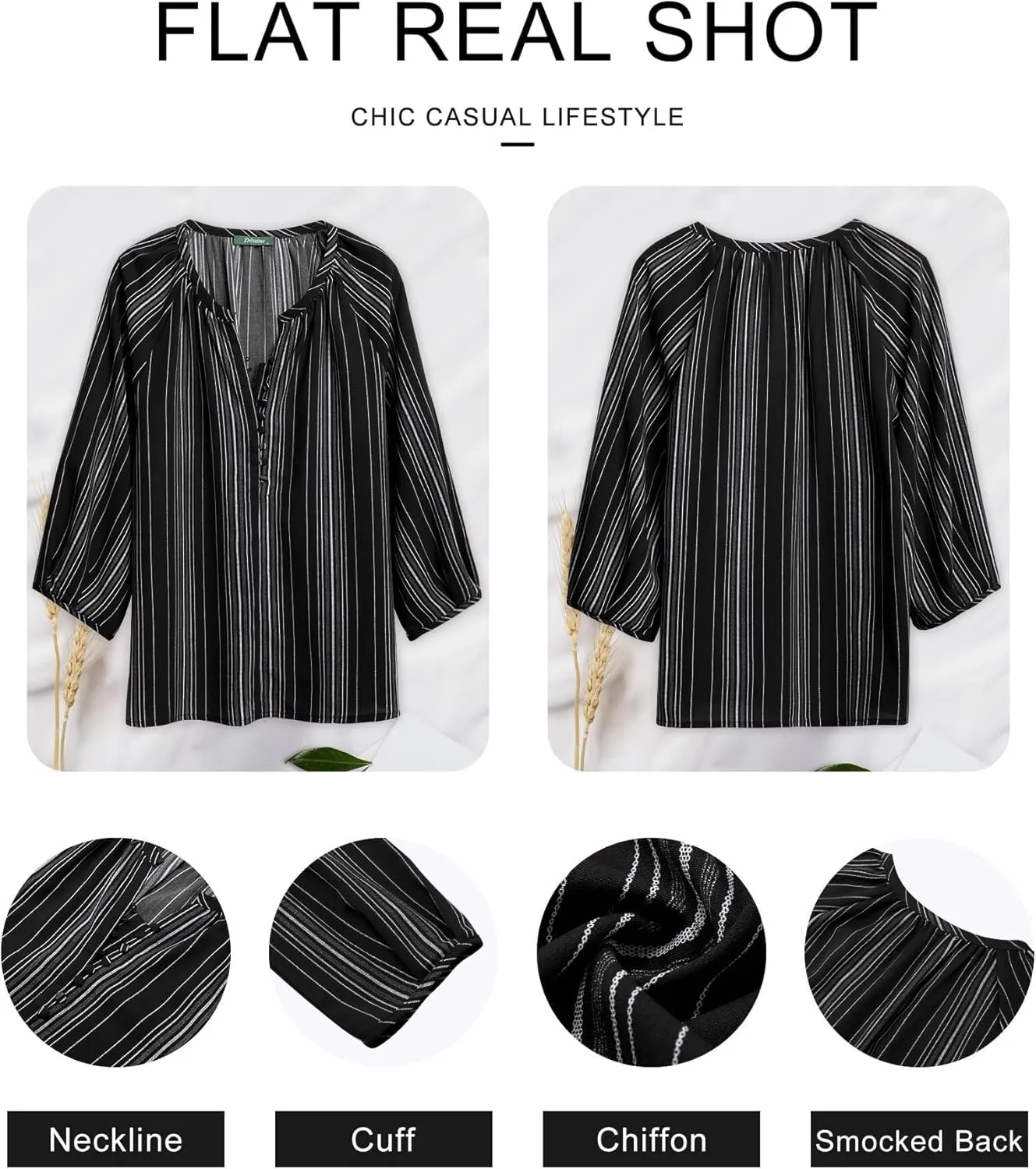 Womens Blouses Dressy Casual V Neck 3/4 Sleeve Tops Fashion Boho Chiffon Button Down Shirts