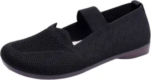 Womens Breathable Knitting Round Toe Flats Shoes Slip on Ballet Flats Comfy Casual Single Shoes Cute Walking Shoe