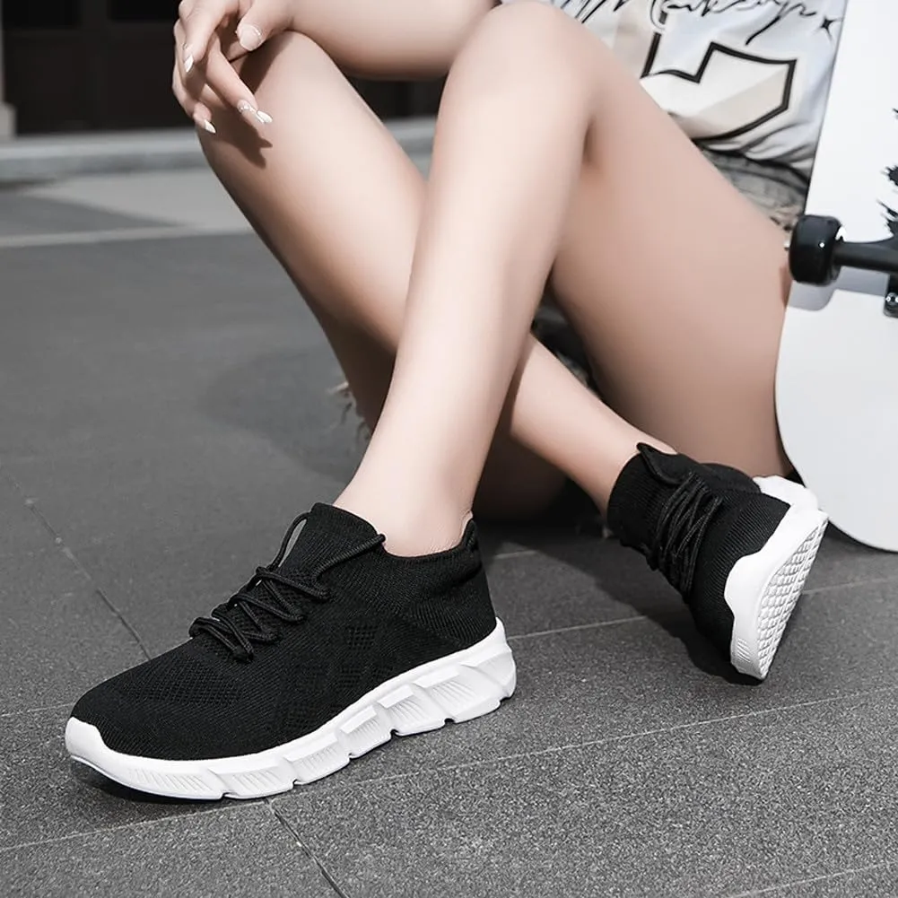 Women's Breathable Mesh Lace Up Sneakers Road Running Walking Sock Shoes