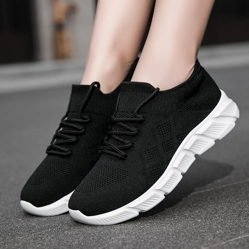 Women's Breathable Mesh Lace Up Sneakers Road Running Walking Sock Shoes