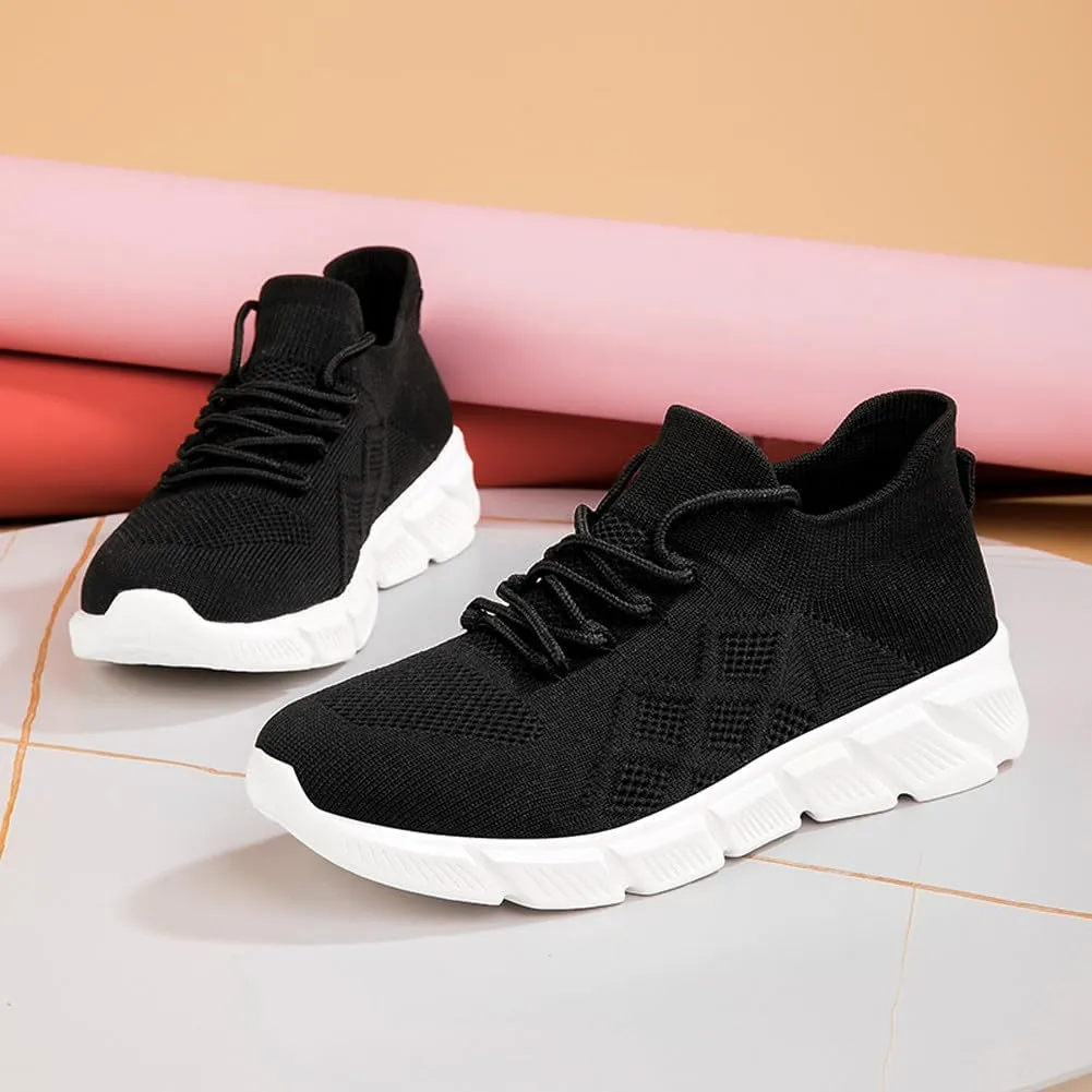 Women's Breathable Mesh Lace Up Sneakers Road Running Walking Sock Shoes