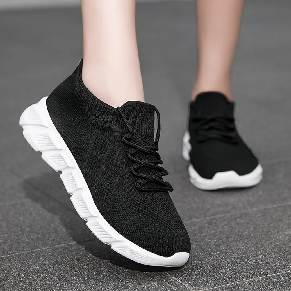Women's Breathable Mesh Lace Up Sneakers Road Running Walking Sock Shoes