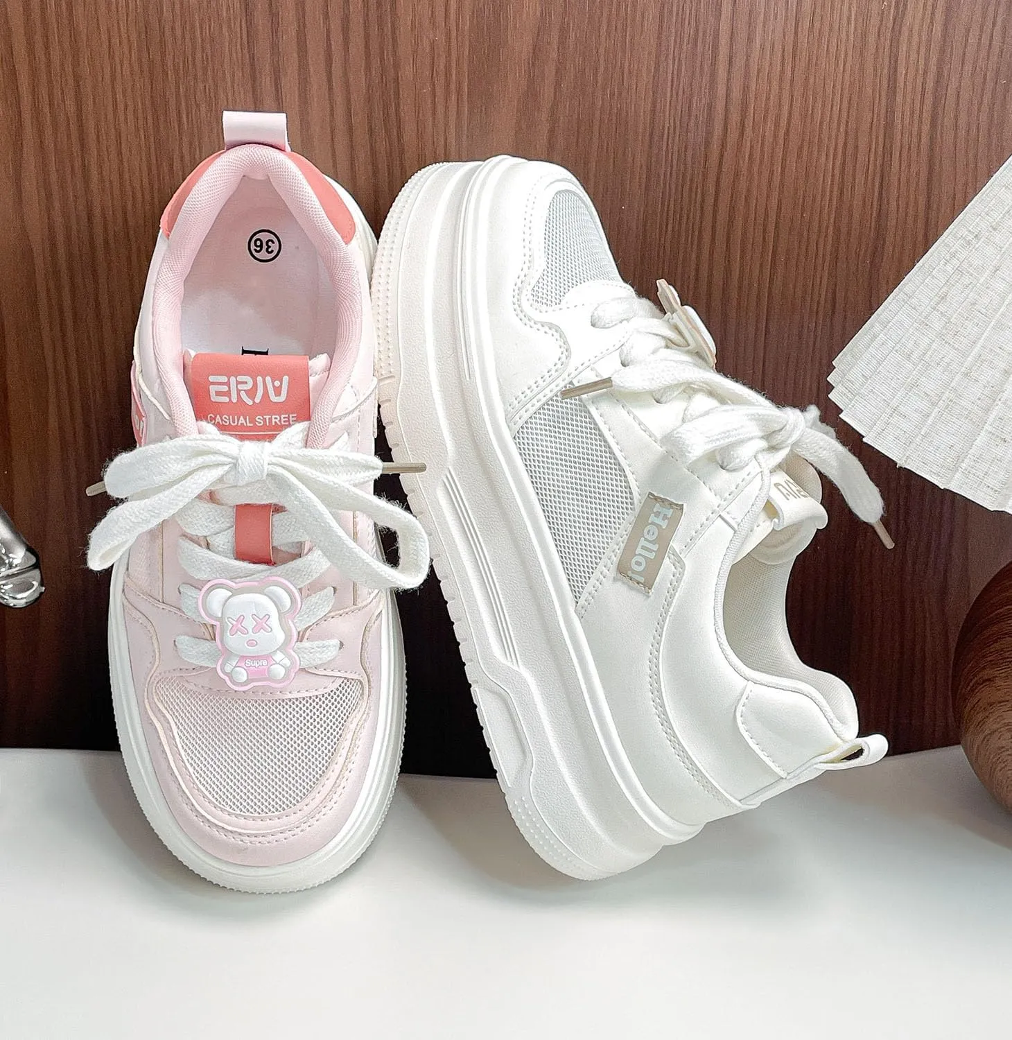 Womens Breathable Mesh Platform Sneakers Y2K College Girls Cute Fashion Casual Campus Lightweight Walking Shoes