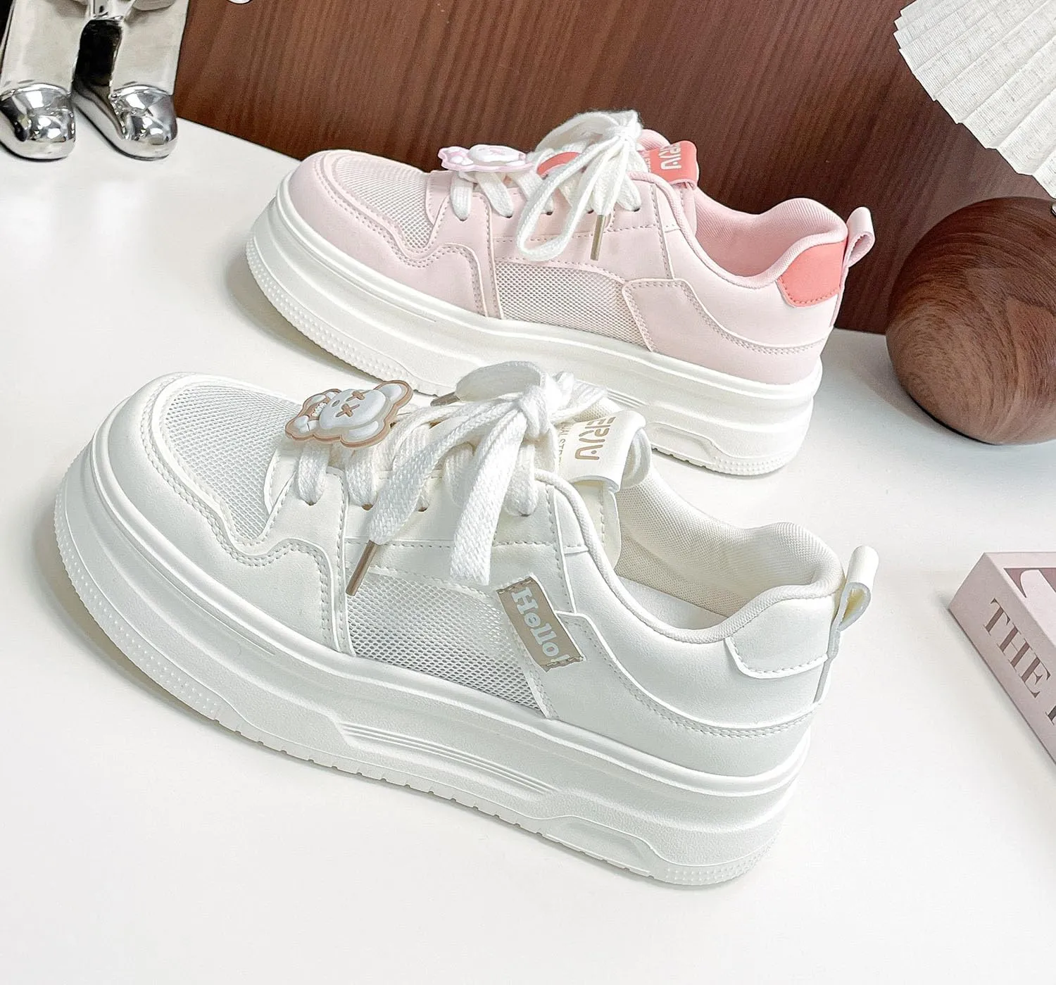 Womens Breathable Mesh Platform Sneakers Y2K College Girls Cute Fashion Casual Campus Lightweight Walking Shoes