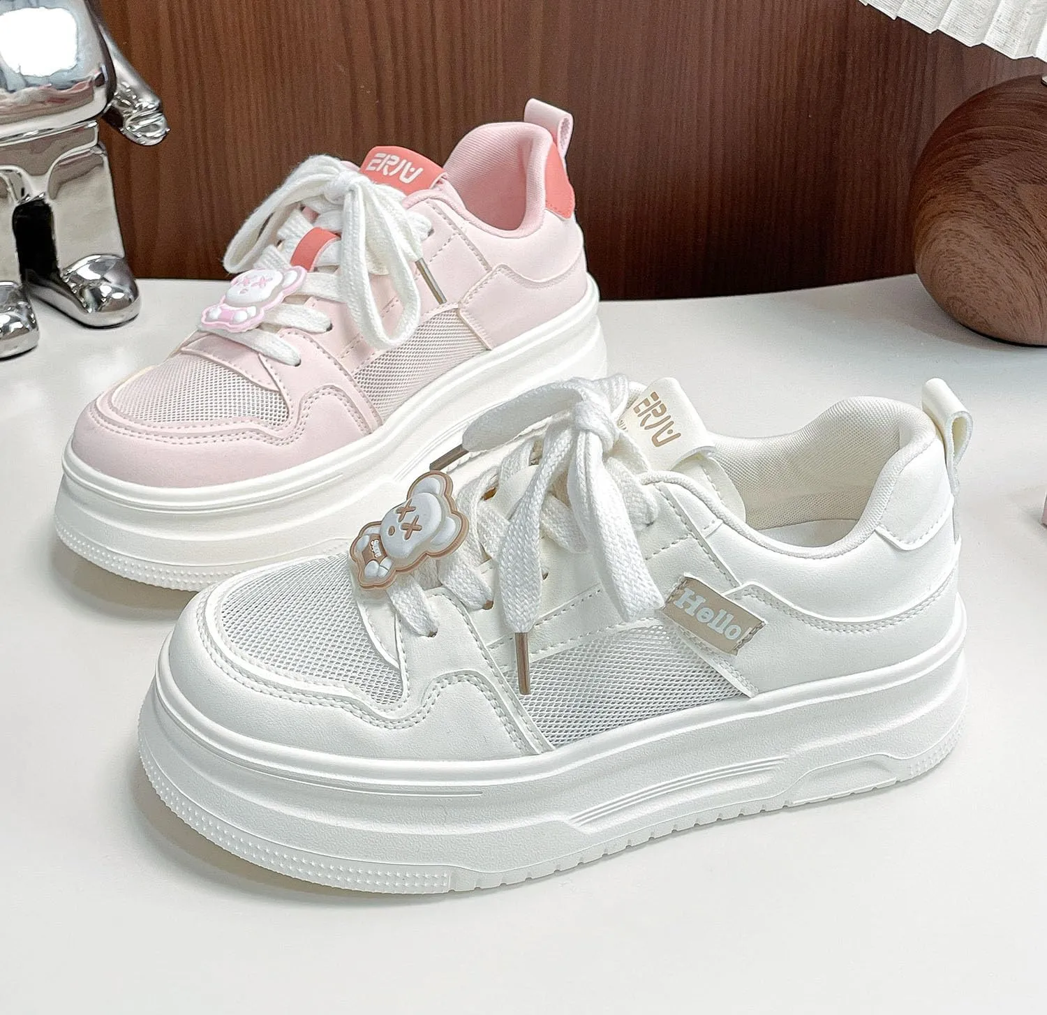 Womens Breathable Mesh Platform Sneakers Y2K College Girls Cute Fashion Casual Campus Lightweight Walking Shoes