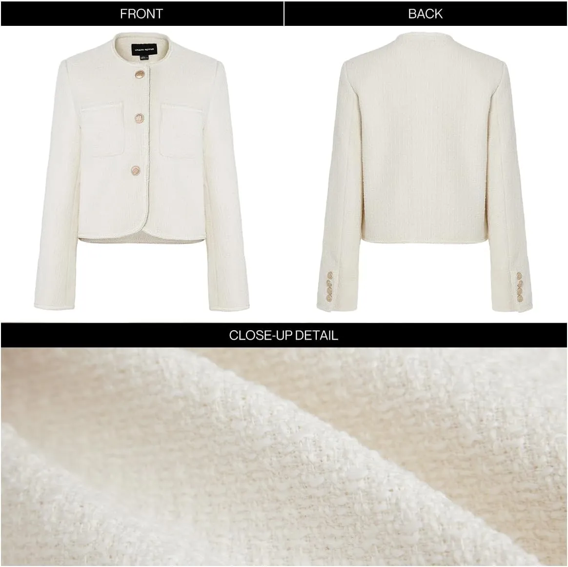 Women's Casual Business Cropped Tweed Blazers Jacket with Pocket Slim Fit Long Sleeve Short Suit for Work Office