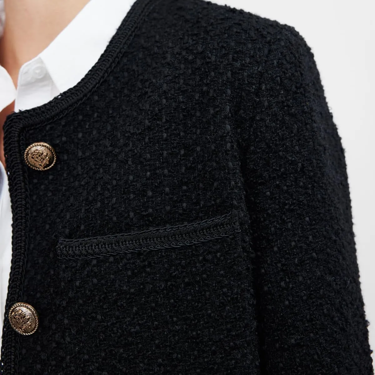 Women's Casual Business Cropped Tweed Blazers Jacket with Pocket Slim Fit Long Sleeve Short Suit for Work Office