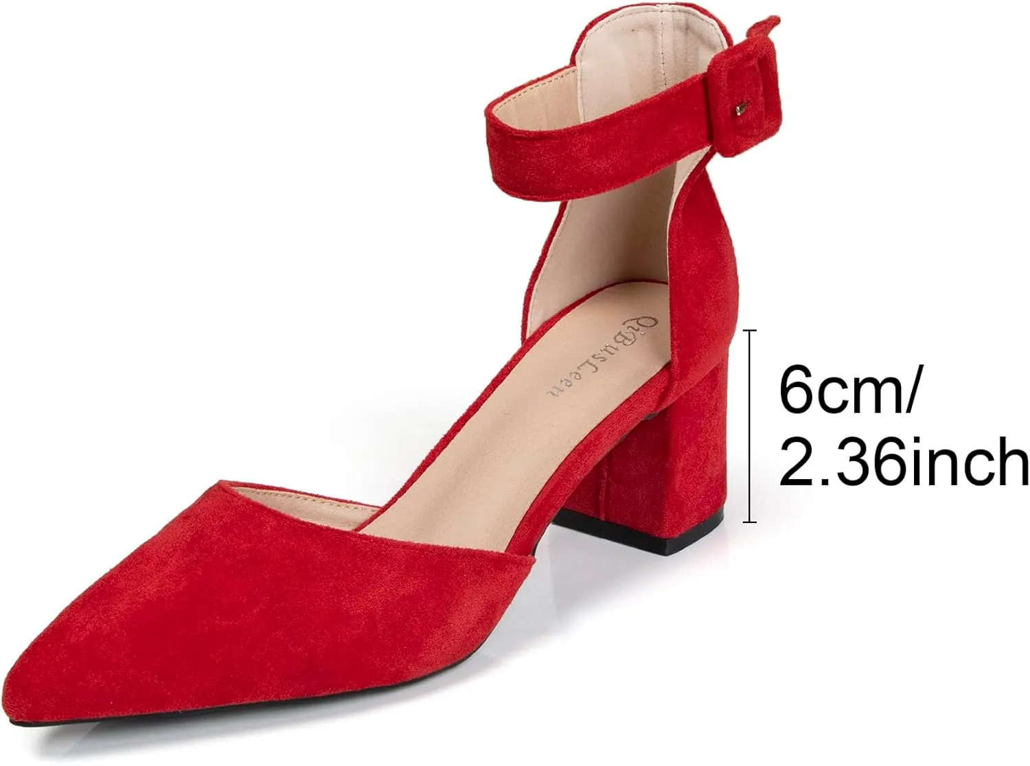 Womens Closed Pointed Toe Low Block Sandal Heels Ankle Strap Chunky Heeled Pumps for Women Party Wedding Dressy Comfortable Leather Suede Sandals Shoes 2.36 Inch