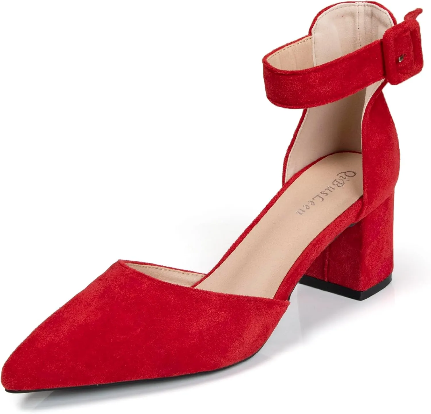 Womens Closed Pointed Toe Low Block Sandal Heels Ankle Strap Chunky Heeled Pumps for Women Party Wedding Dressy Comfortable Leather Suede Sandals Shoes 2.36 Inch