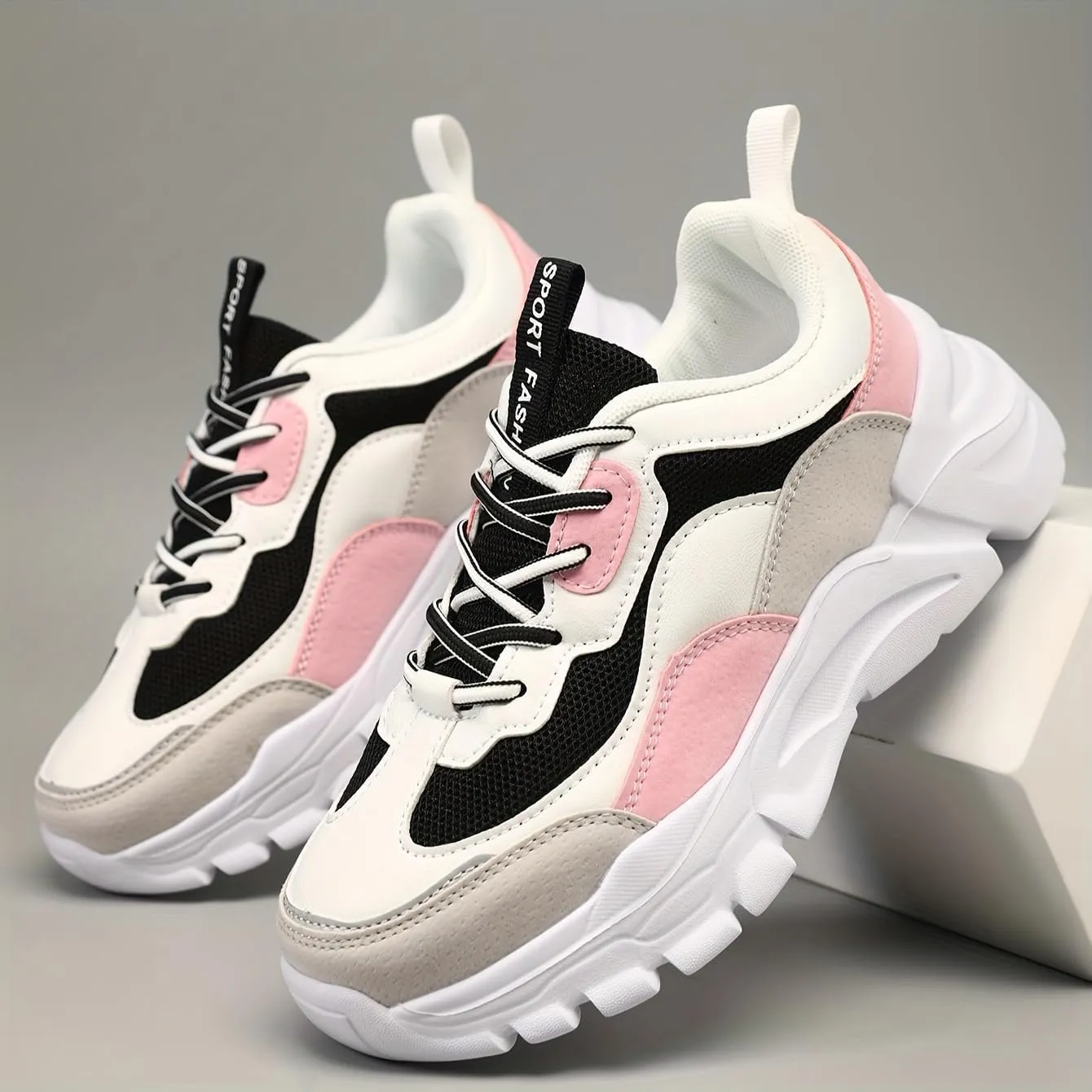 Women's Colorblock Chunky Sneakers, Running Sports Shoes, Casual Outdoor Walking
