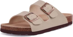Women's Cork Footbed Slide Sandal, Arch Support Summer Outdoor Sandals with Adjustable Buckle