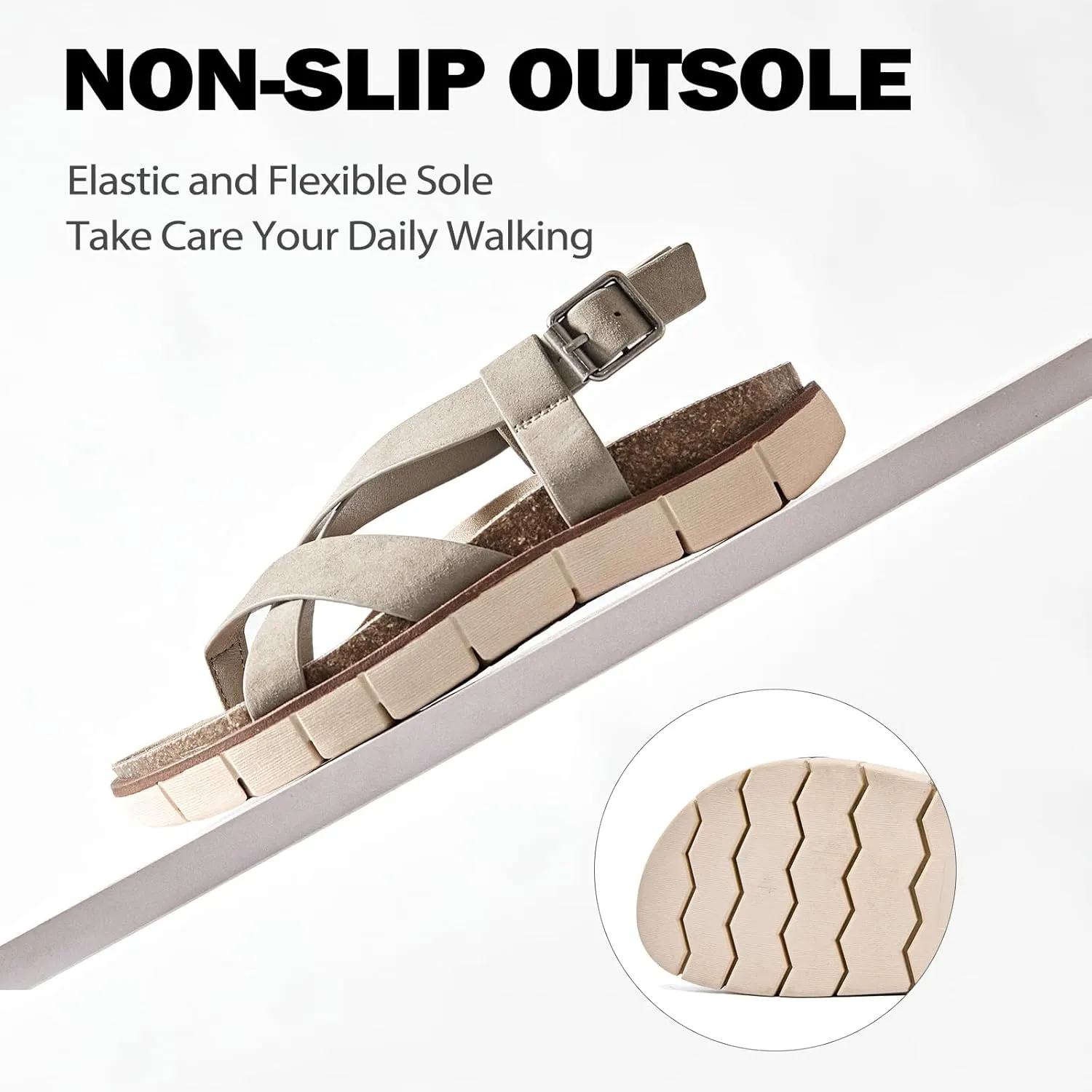 Women's Flat Slides Sandals Wide Width Platform Sandals Comfot Summer Soft Plantar Slippers Arch Support Slip on Shoes for Women.