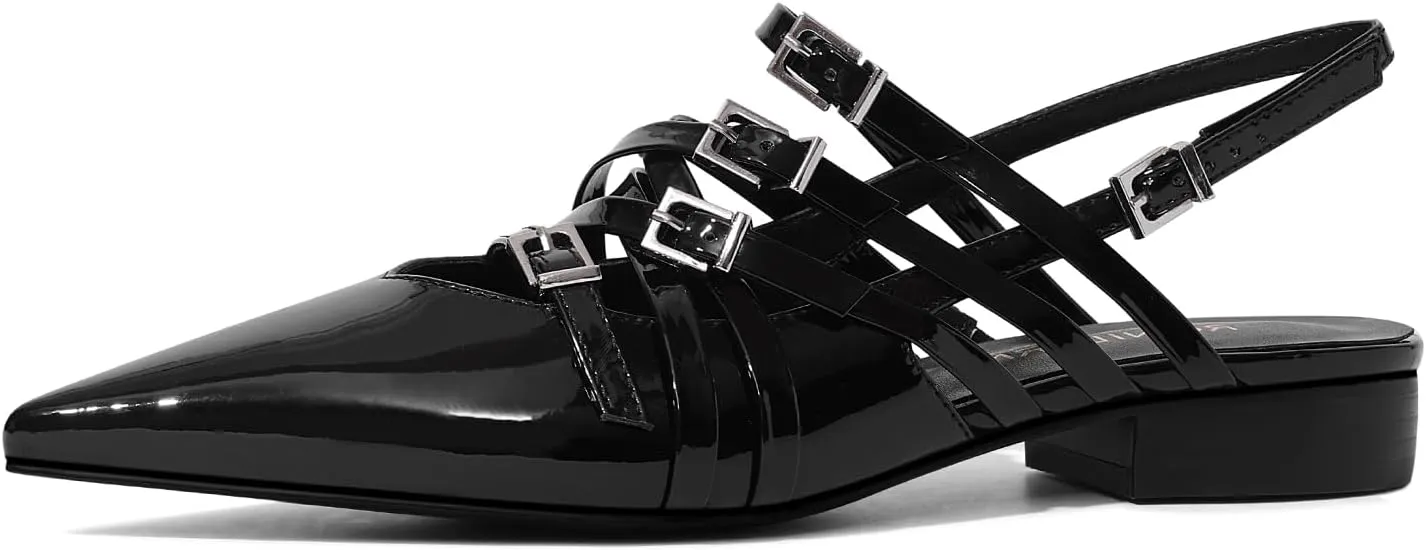 Women's Flats Ballet Ballerina Pointed Toe Slingback Flats with Strap Low Heel Fashion Buckle Dress Work Casual Shoes for Women