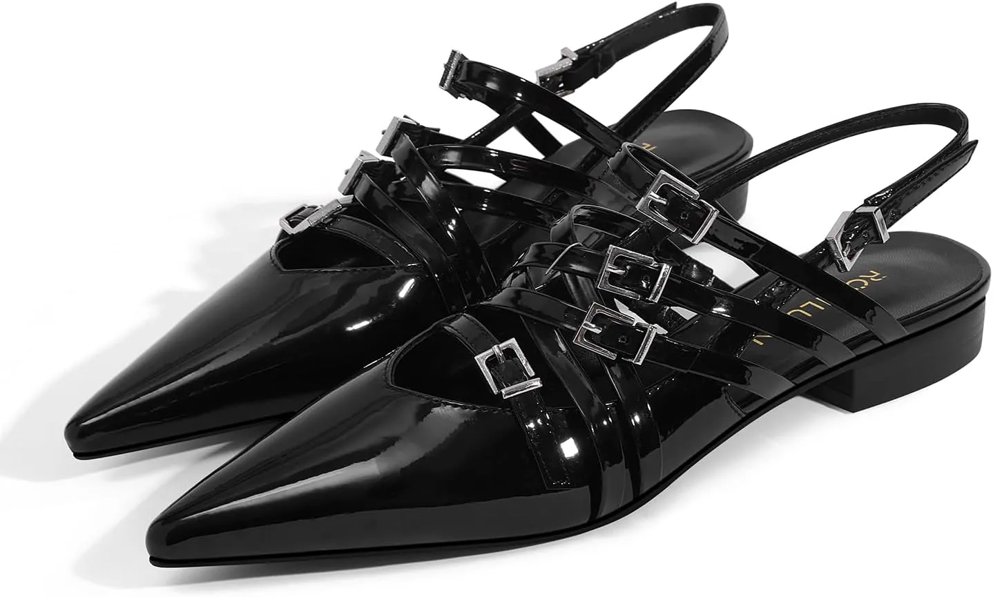 Women's Flats Ballet Ballerina Pointed Toe Slingback Flats with Strap Low Heel Fashion Buckle Dress Work Casual Shoes for Women