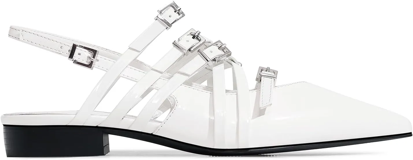 Women's Flats Ballet Ballerina Pointed Toe Slingback Flats with Strap Low Heel Fashion Buckle Dress Work Casual Shoes for Women