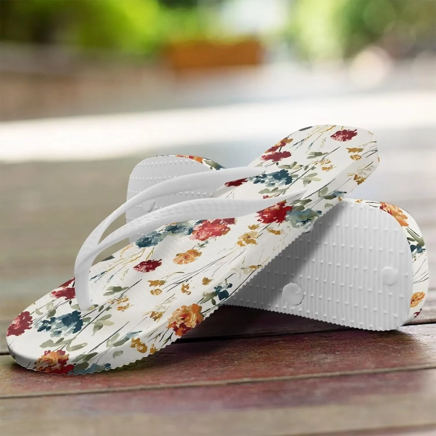 Women's Flip Flops Non-Slip Walking Thong Sandals Slip On Beach Slippers Indoor Outdoor White Strap Size US 5-9