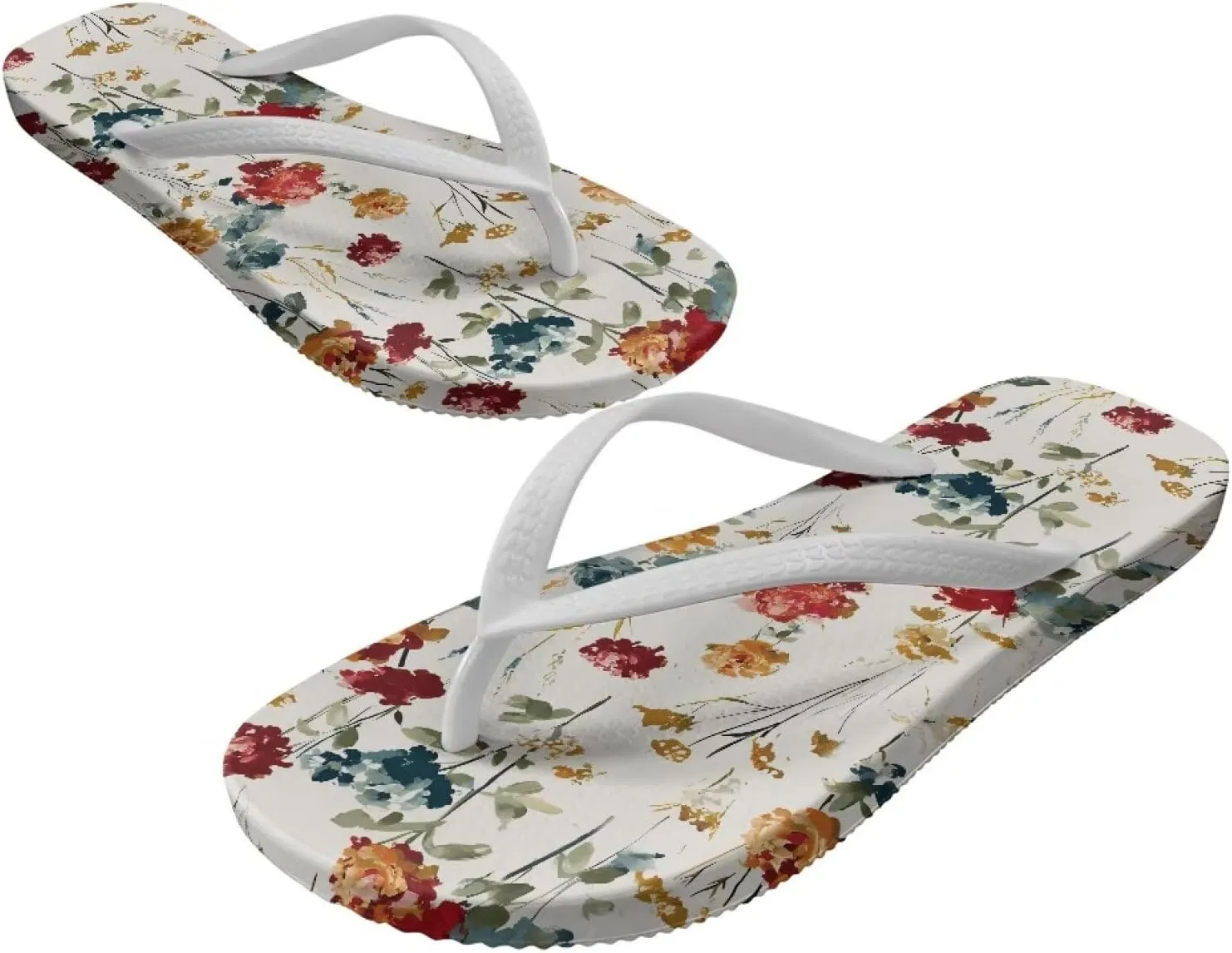 Women's Flip Flops Non-Slip Walking Thong Sandals Slip On Beach Slippers Indoor Outdoor White Strap Size US 5-9