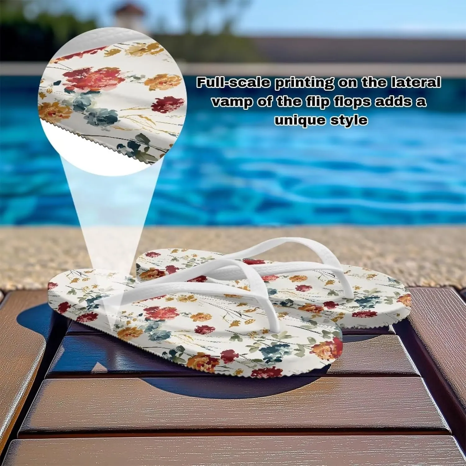 Women's Flip Flops Non-Slip Walking Thong Sandals Slip On Beach Slippers Indoor Outdoor White Strap Size US 5-9