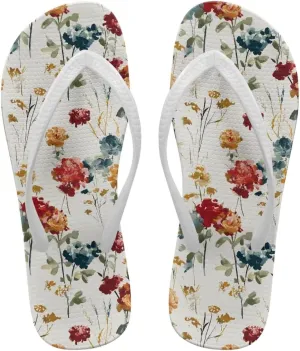 Women's Flip Flops Non-Slip Walking Thong Sandals Slip On Beach Slippers Indoor Outdoor White Strap Size US 5-9