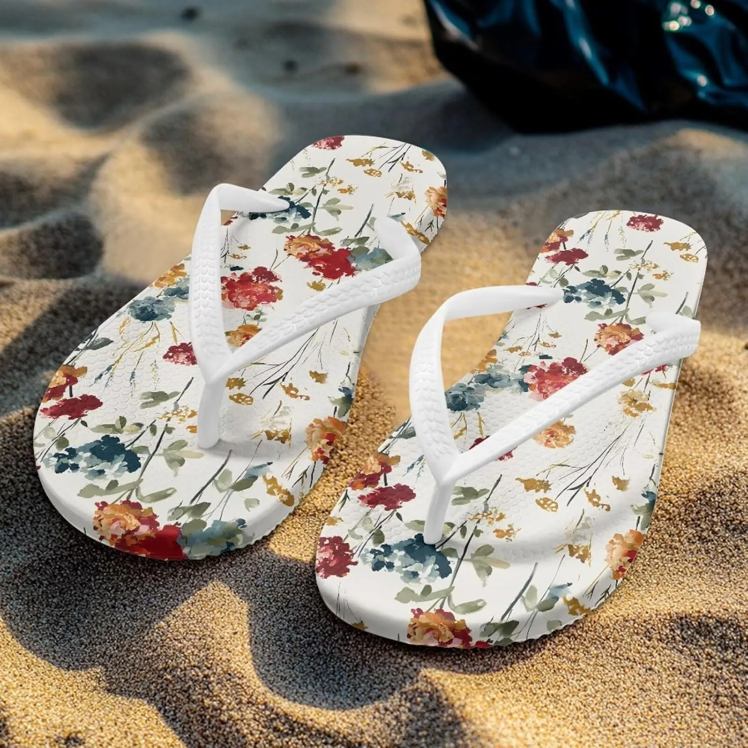 Women's Flip Flops Non-Slip Walking Thong Sandals Slip On Beach Slippers Indoor Outdoor White Strap Size US 5-9