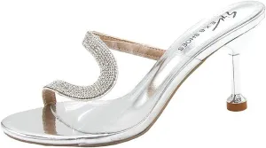 Women's Heeled Sandals Transparent Stiletto Mules Open Toe Slip on Dress Rhinestones Comfortable Slides Platform Sandal Fish Mouth Slippers High Sexy Block Heels Wedding Shoes for Party Daily Wear