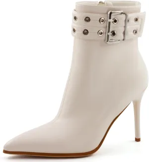Womens High Heel Ankle Boots Sexy Pointed Toe Slip-on Stiletto Boot with Zipper 4 Inch Heels