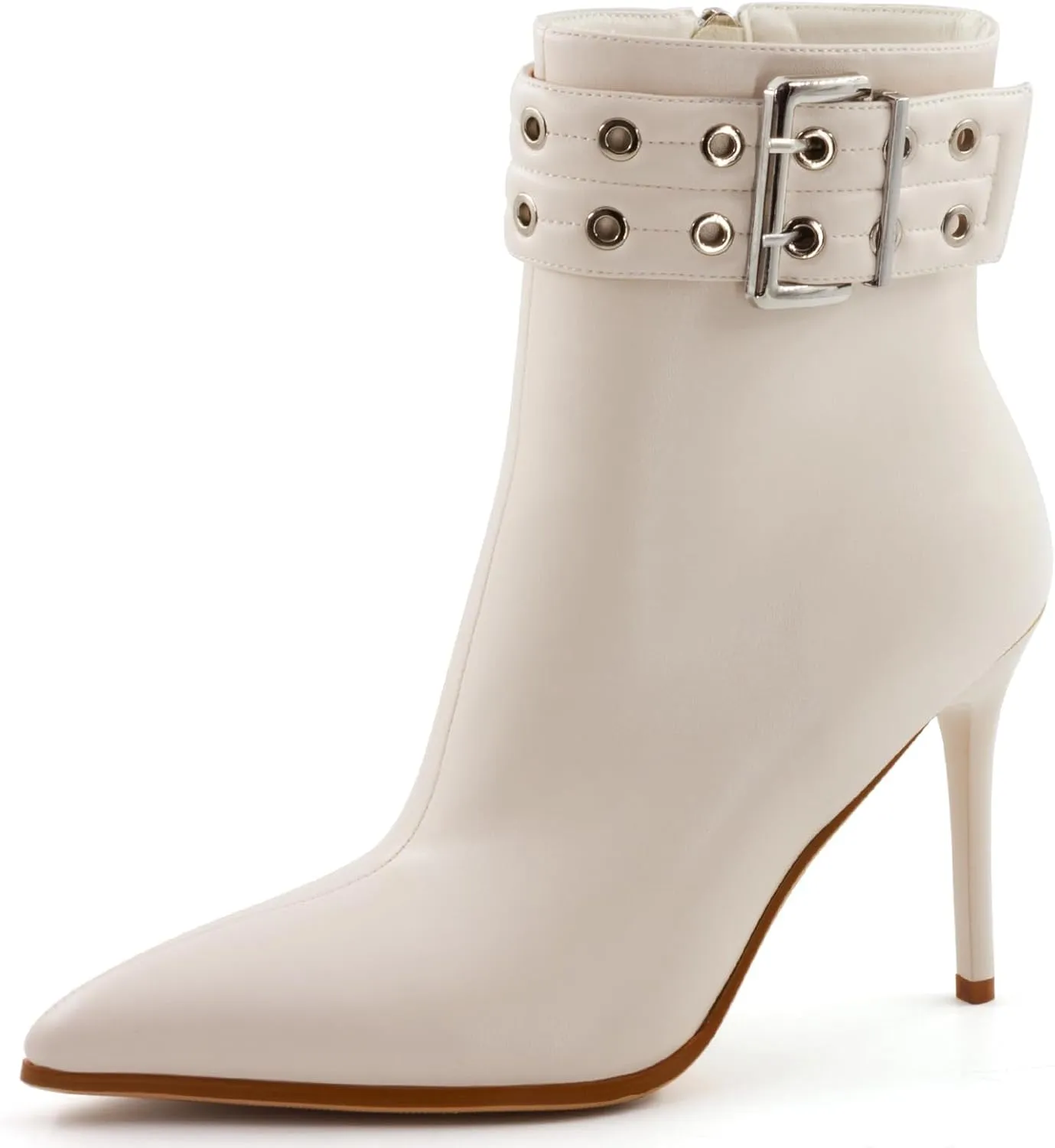 Womens High Heel Ankle Boots Sexy Pointed Toe Slip-on Stiletto Boot with Zipper 4 Inch Heels