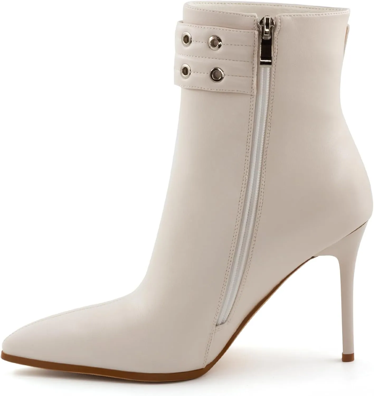 Womens High Heel Ankle Boots Sexy Pointed Toe Slip-on Stiletto Boot with Zipper 4 Inch Heels