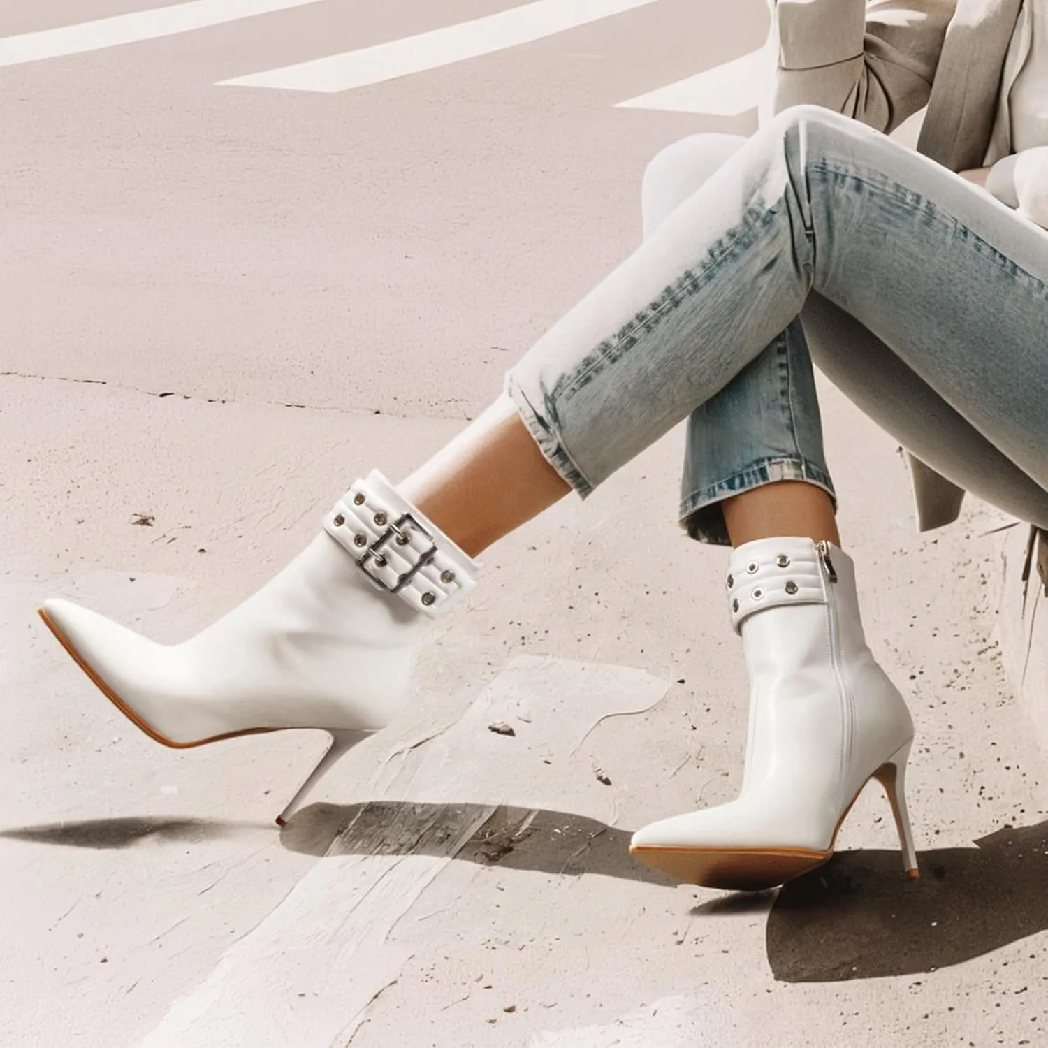 Womens High Heel Ankle Boots Sexy Pointed Toe Slip-on Stiletto Boot with Zipper 4 Inch Heels