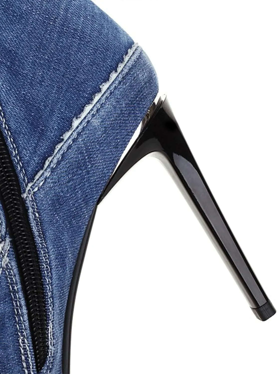 Women's High-Heeled Ankle Boots with Pointed Toe and Stiletto Heels Front Lace-up Denim Raw Edges Matched with Jeans Dress Heel Height 12CM