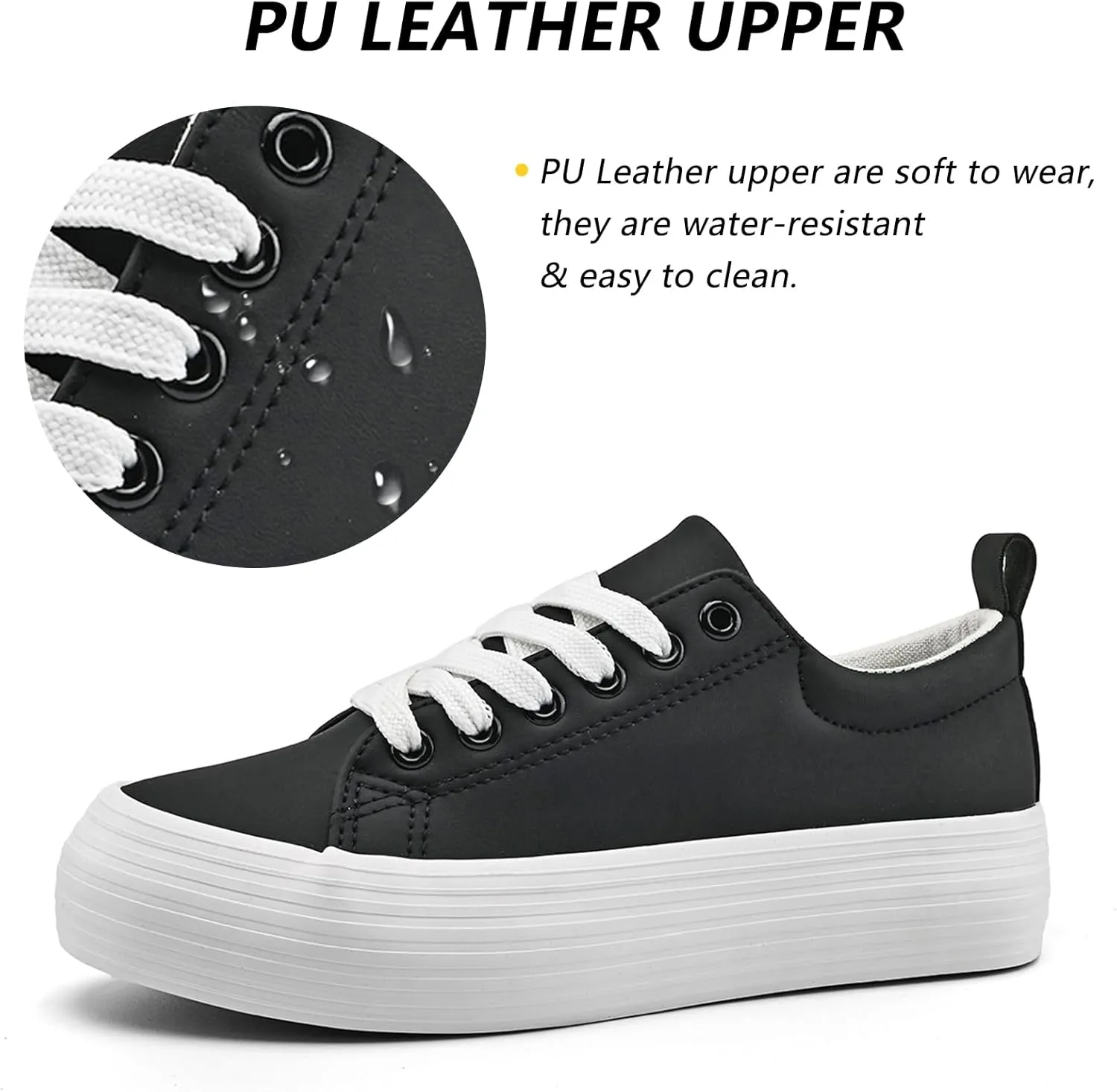 Women's High Platform Fashion Sneakers, White, Breathable, Lace Up, Tennis Shoes, Comfortable, Casual