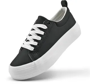 Women's High Platform Fashion Sneakers, White, Breathable, Lace Up, Tennis Shoes, Comfortable, Casual