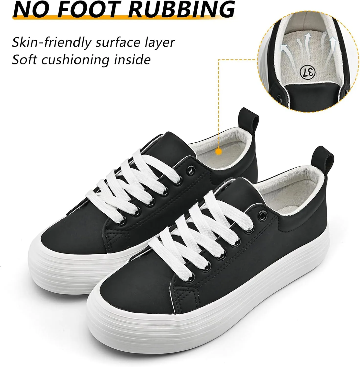 Women's High Platform Fashion Sneakers, White, Breathable, Lace Up, Tennis Shoes, Comfortable, Casual