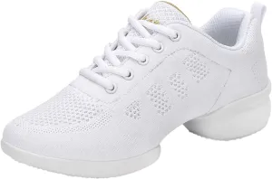Womens Jazz Sneakers Lace-up Walking Shoes Split Sole Dance Shoes with Air Cushion Breathable Mesh Platform Shoes