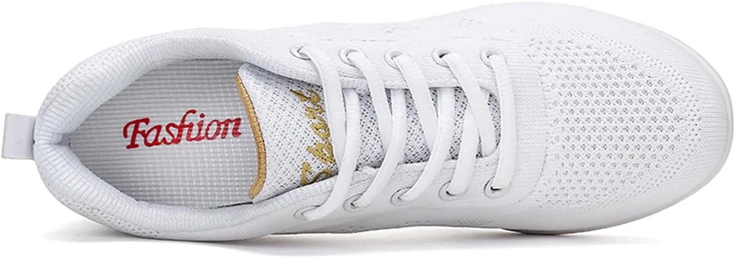 Womens Jazz Sneakers Lace-up Walking Shoes Split Sole Dance Shoes with Air Cushion Breathable Mesh Platform Shoes
